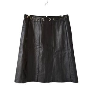 BCBGMaxAzria Black A-line Leather Mini Skirt Grommet Detail Size 4